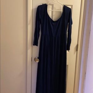 Pink blush navy maternity off the shoulder maxi